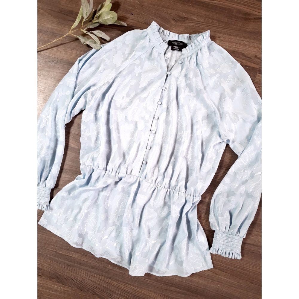 Michel Studio Collection | Turquoise Floral Print Blouse
